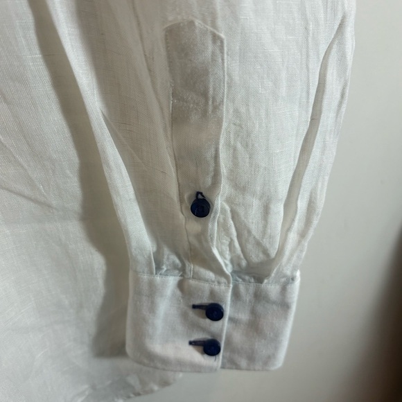 MATTUSO Sz L Shirt 100% Linen Casual Blue Buttons Long Sleeve Made in Italy - Picture 3 of 7